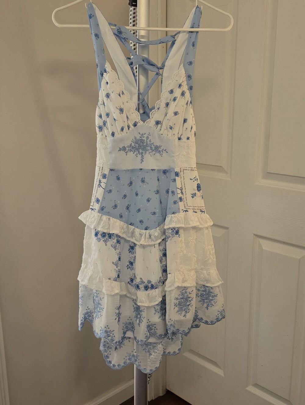 Altar'd State Blue & White Lotus Patchwork Mini Dress - Picture 3 of 7